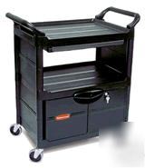 Utility cart w/lockable doors & sliding drawer rcp 3457