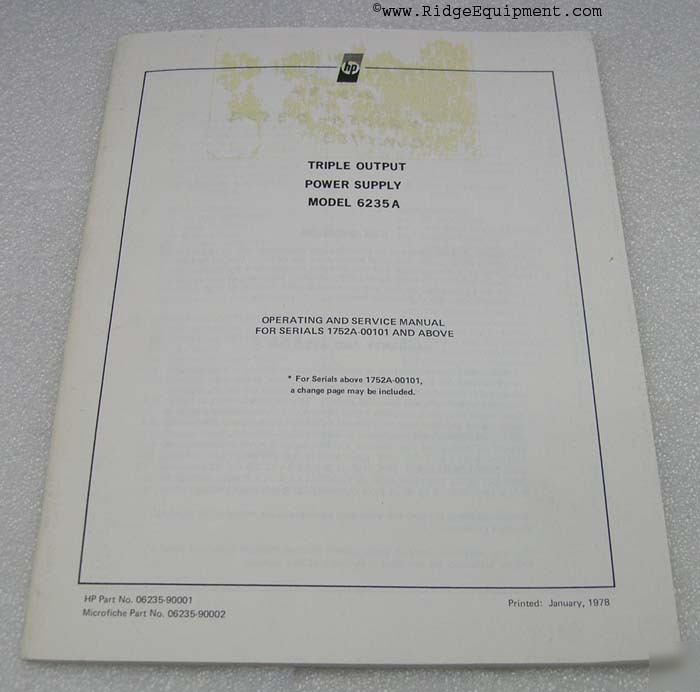 Hp 6235A triple output power supply op & service manual